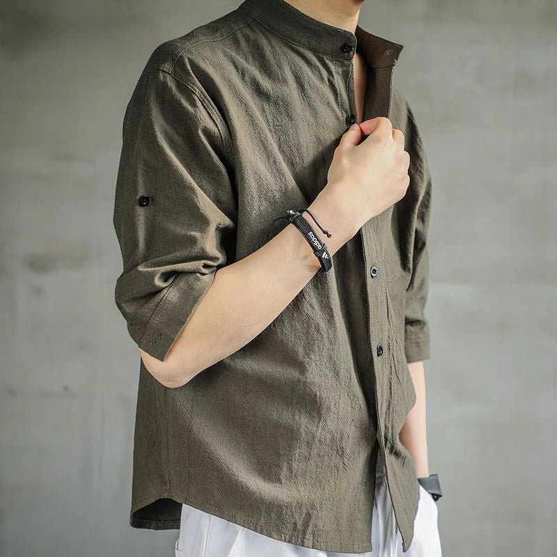 Casual Linen Stand Collar Shirt