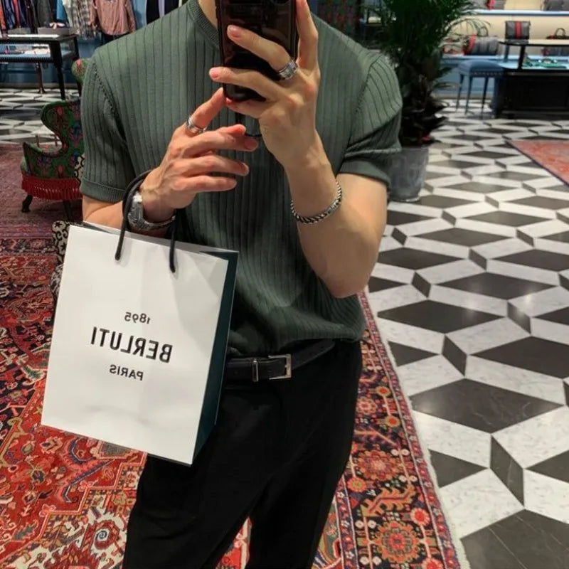 Slim Fit Knitted T-Shirt for Men