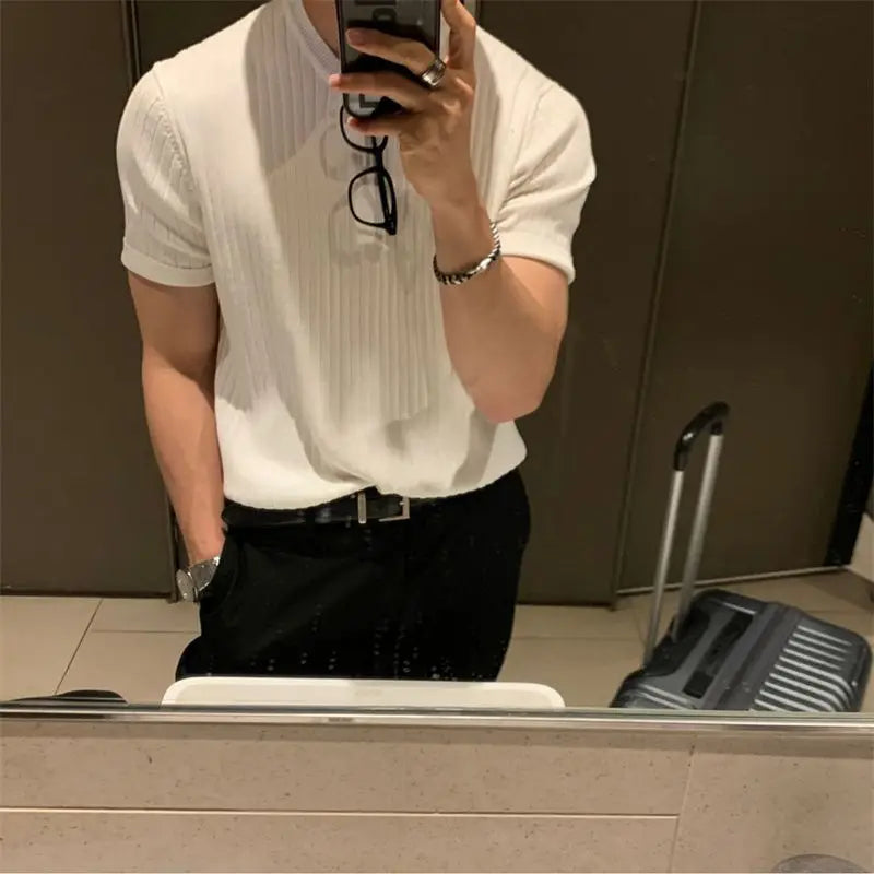 Slim Fit Knitted T-Shirt for Men