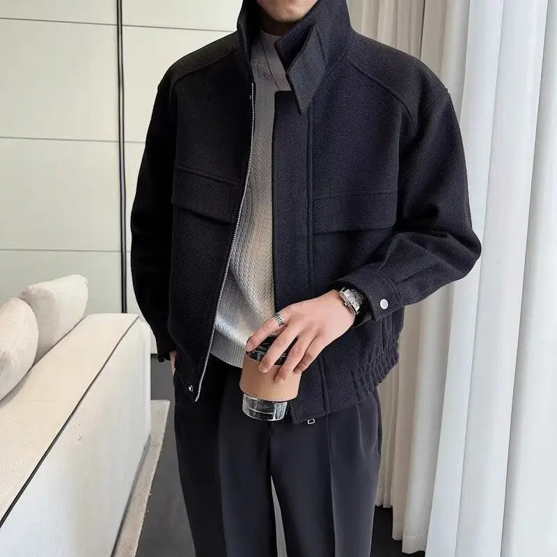 Green Woolen Stand Collar Jacket