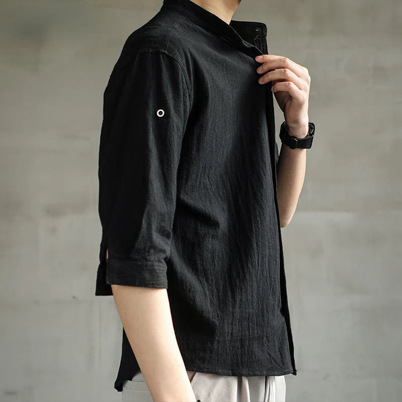 Casual Linen Stand Collar Shirt
