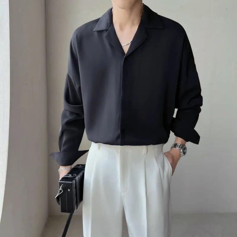 Stylish Cuban Neck Long Sleeve Shirt