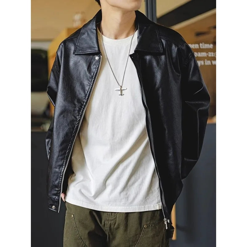 Brown PU Motorcycle Leather Jacket for Men