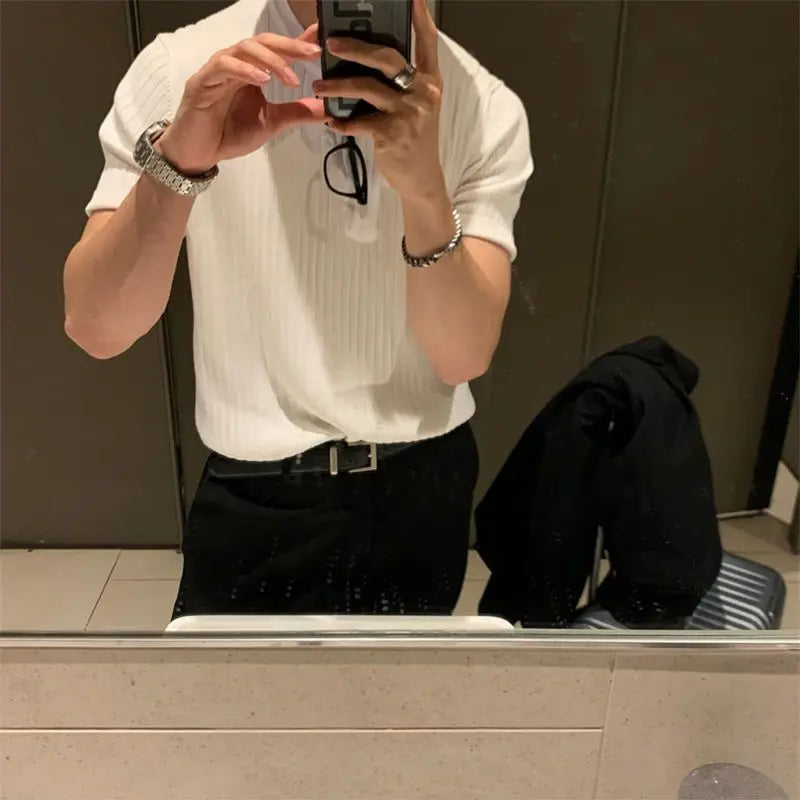 Slim Fit Knitted T-Shirt for Men