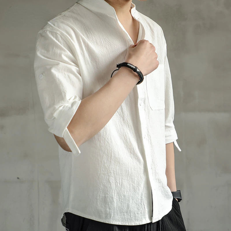 Casual Linen Stand Collar Shirt