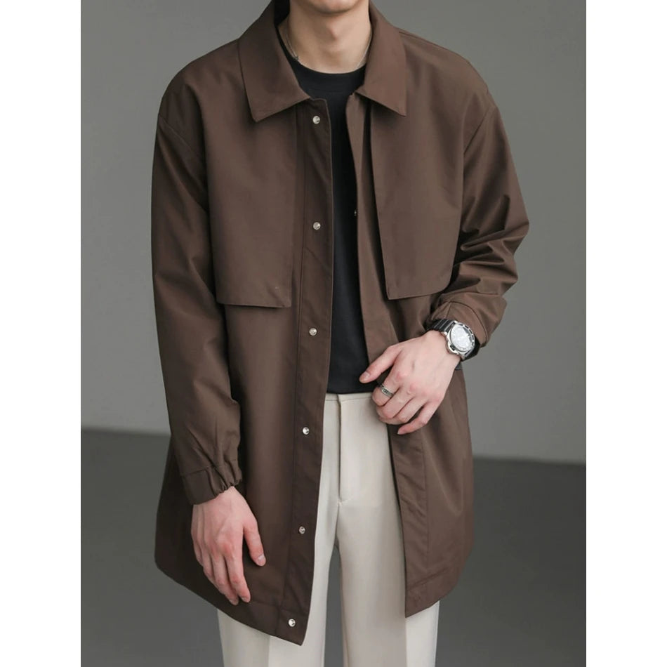 2023 Autumn Korean Mid-length Windbreaker Jacket for Men