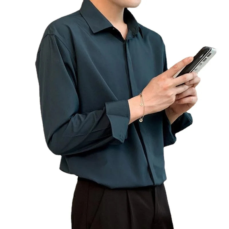 Stylish Drape Lapel Ice Silk Shirt