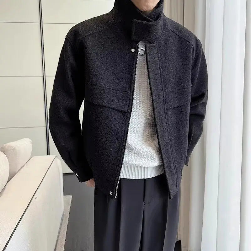 Green Woolen Stand Collar Jacket