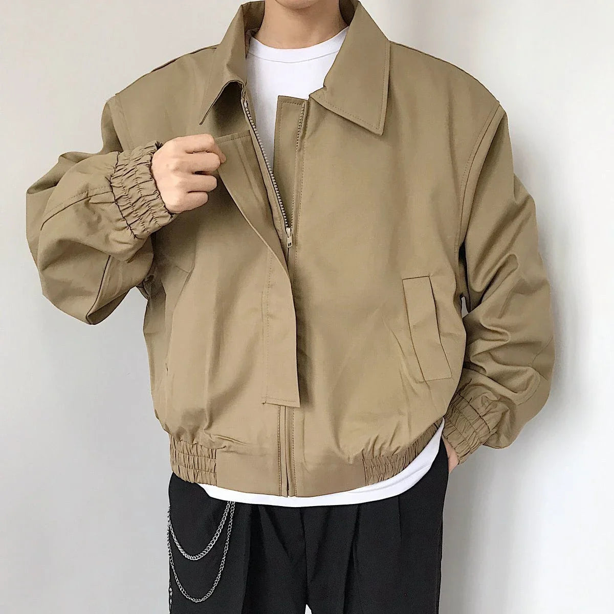 Khaki Square Collar Bomber Jacket