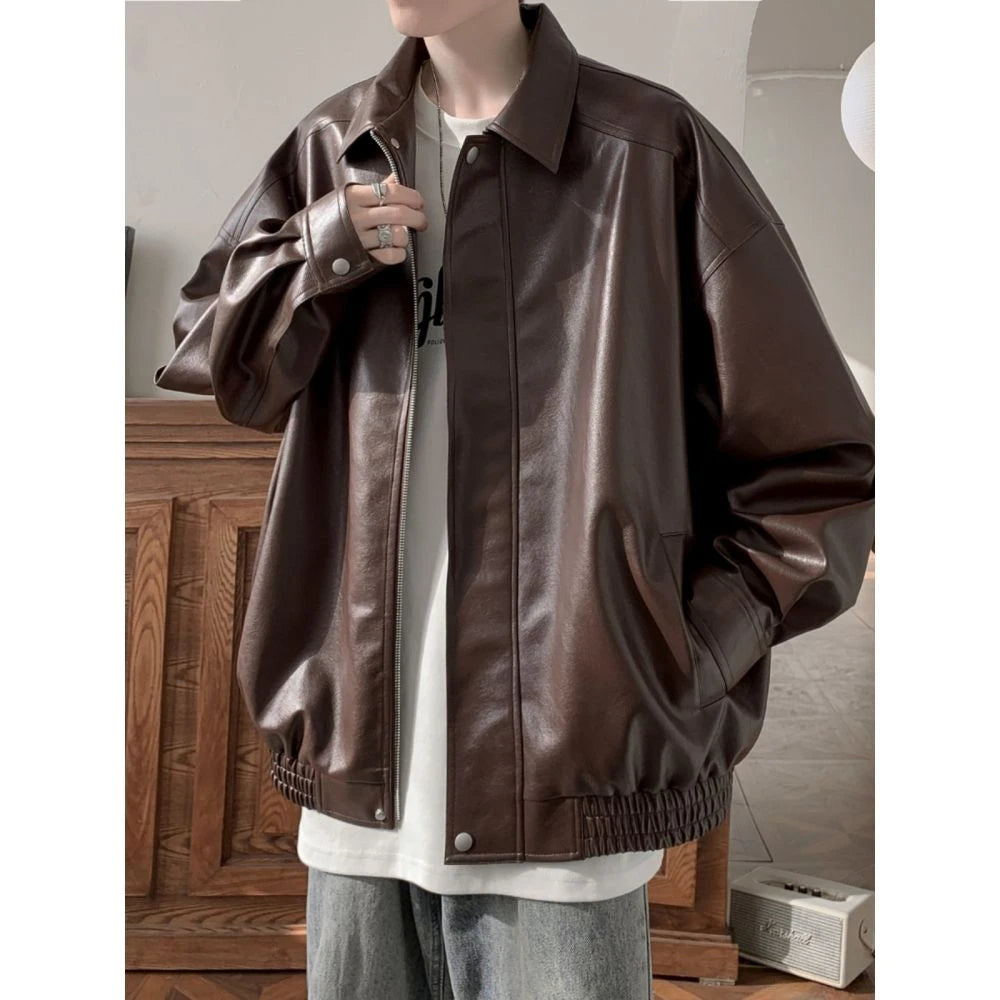 Brown PU Leather Vintage Motorcycle Jacket