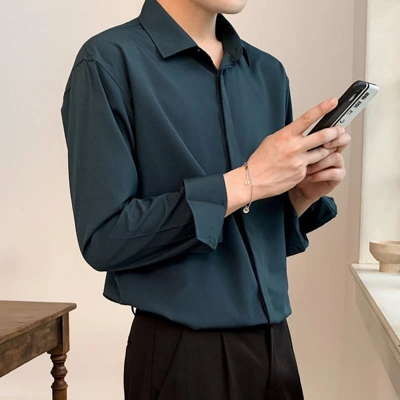 Stylish Drape Lapel Ice Silk Shirt