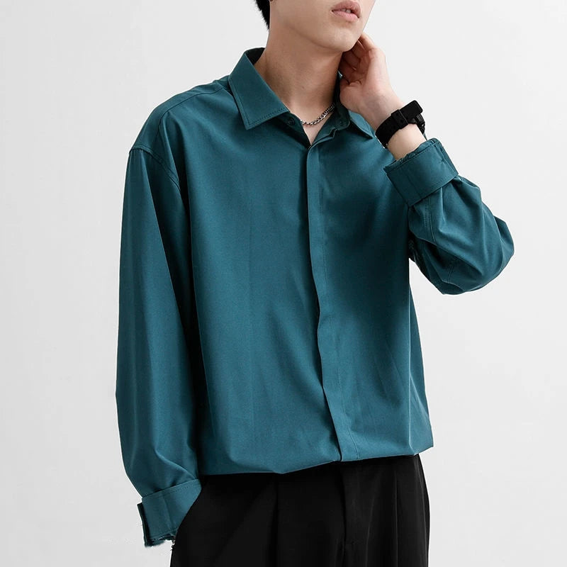 Stylish Drape Lapel Ice Silk Shirt
