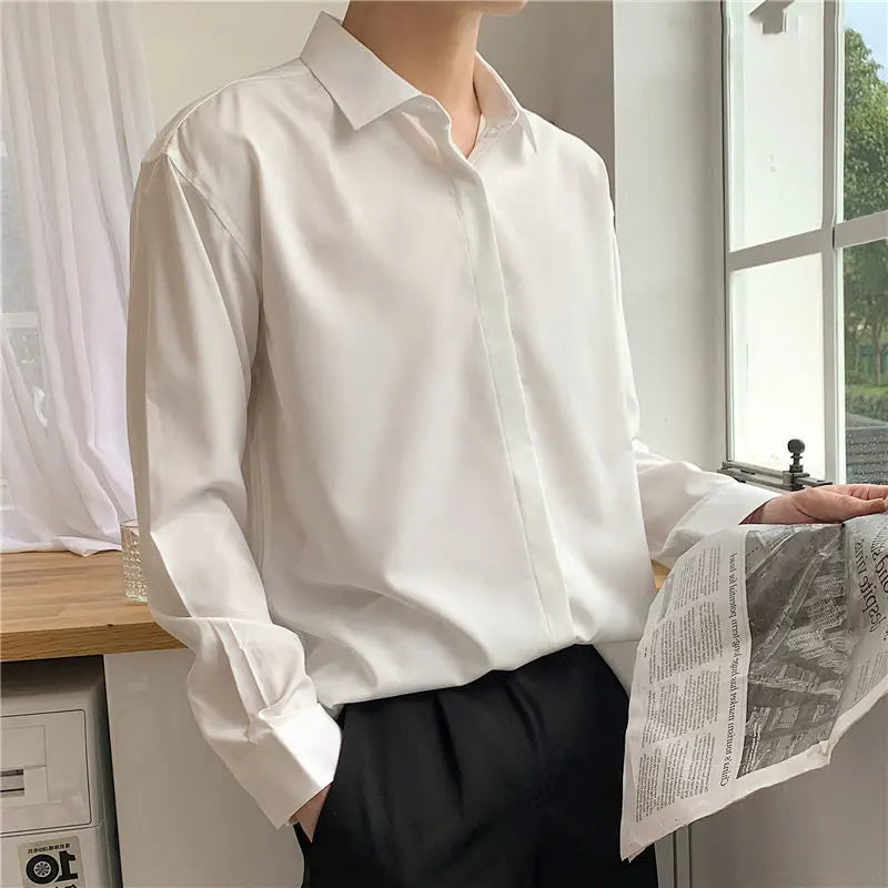 Stylish Drape Lapel Ice Silk Shirt