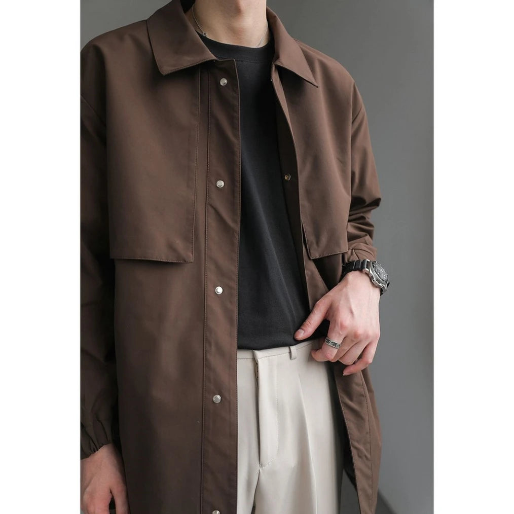2023 Autumn Korean Mid-length Windbreaker Jacket for Men