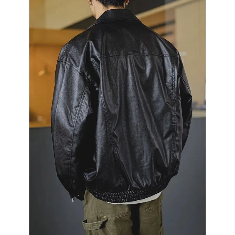 Brown PU Motorcycle Leather Jacket for Men