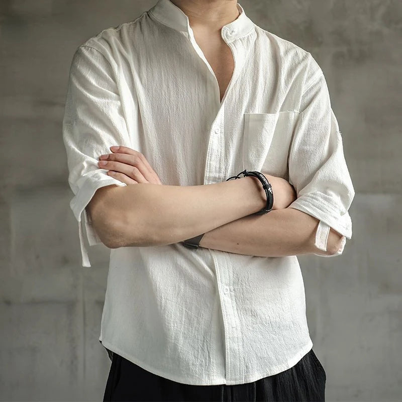Casual Linen Stand Collar Shirt