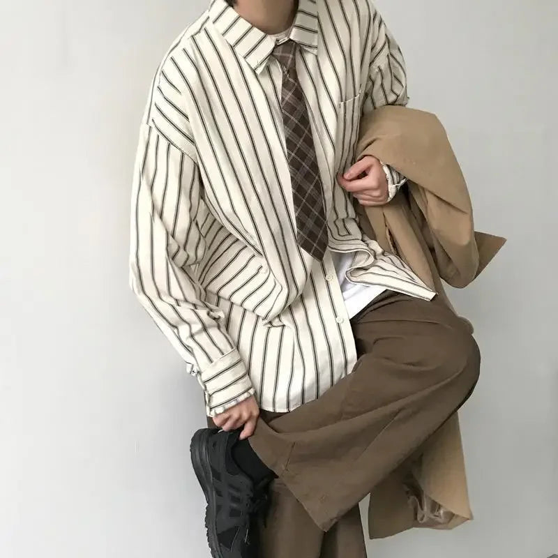 Luxury Striped Retro Lapel Shirt
