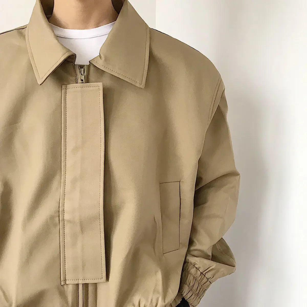 Khaki Square Collar Bomber Jacket