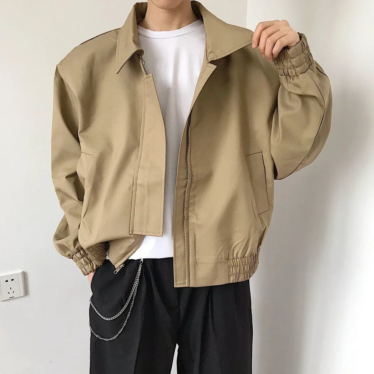Khaki Square Collar Bomber Jacket