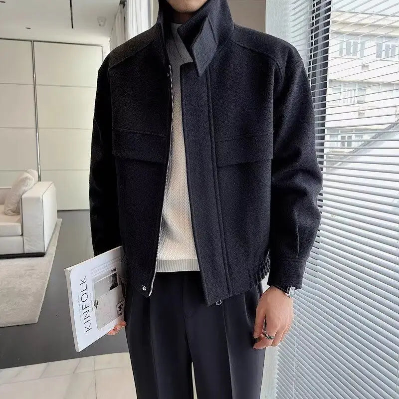 Green Woolen Stand Collar Jacket