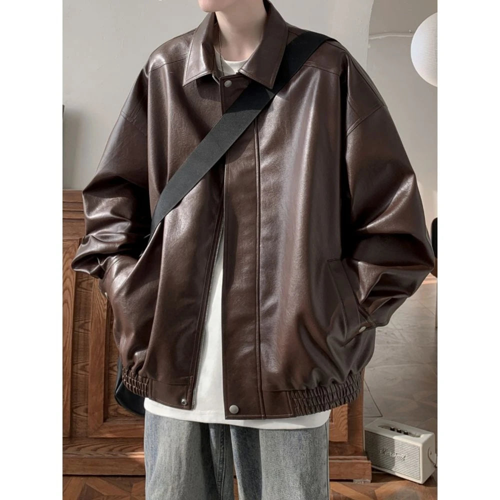 Brown PU Leather Vintage Motorcycle Jacket