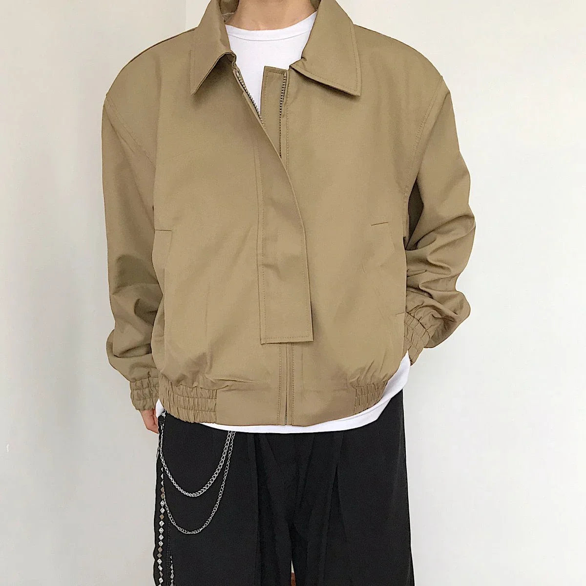 Khaki Square Collar Bomber Jacket