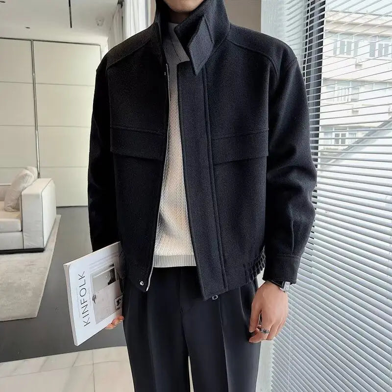 Green Woolen Stand Collar Jacket