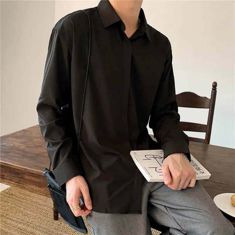 Stylish Drape Lapel Ice Silk Shirt