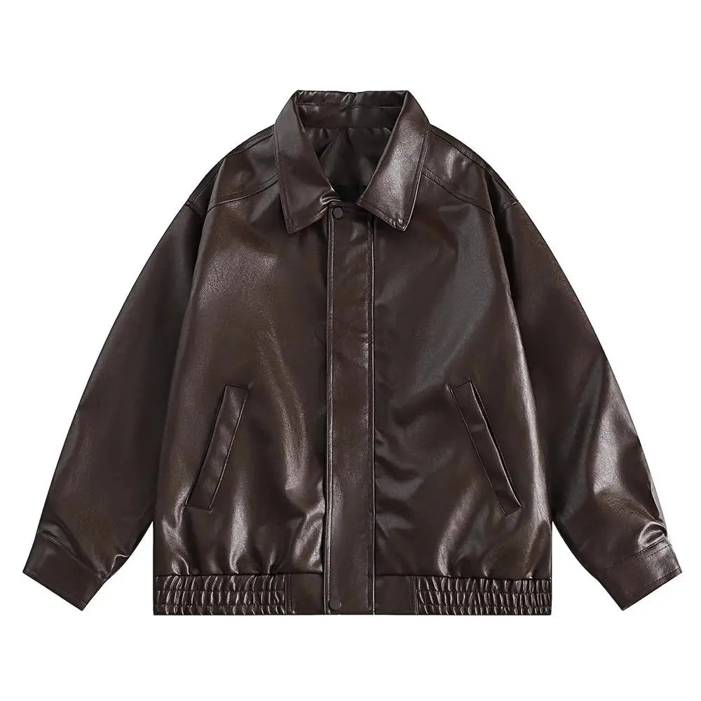 Brown PU Motorcycle Leather Jacket for Men