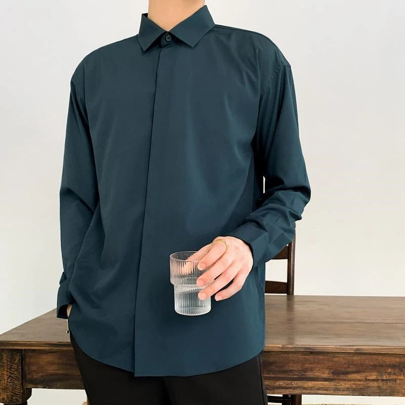 Stylish Drape Lapel Ice Silk Shirt