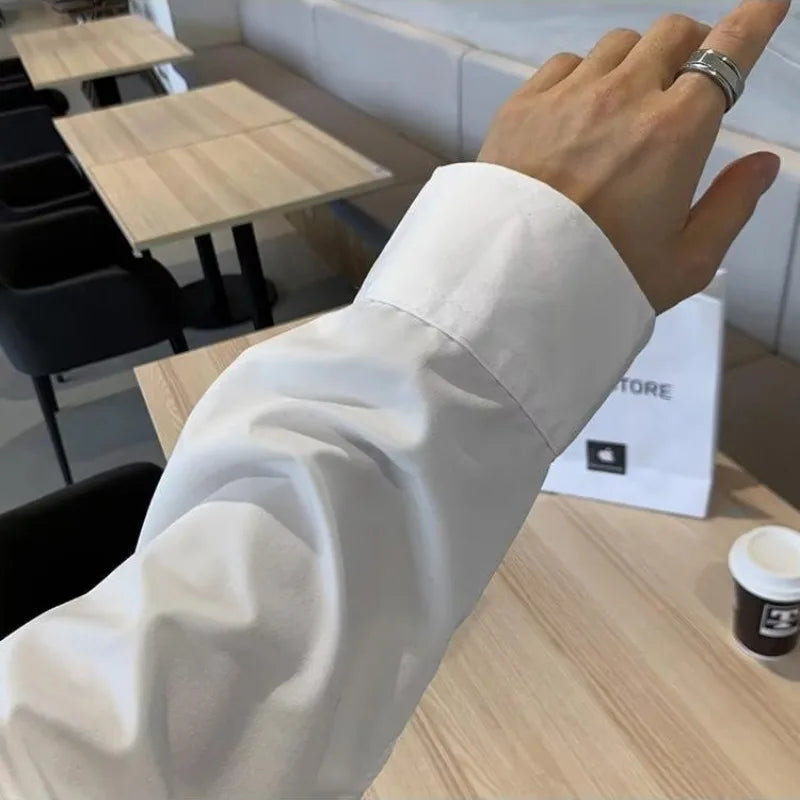High-End Solid White Dress Shirt