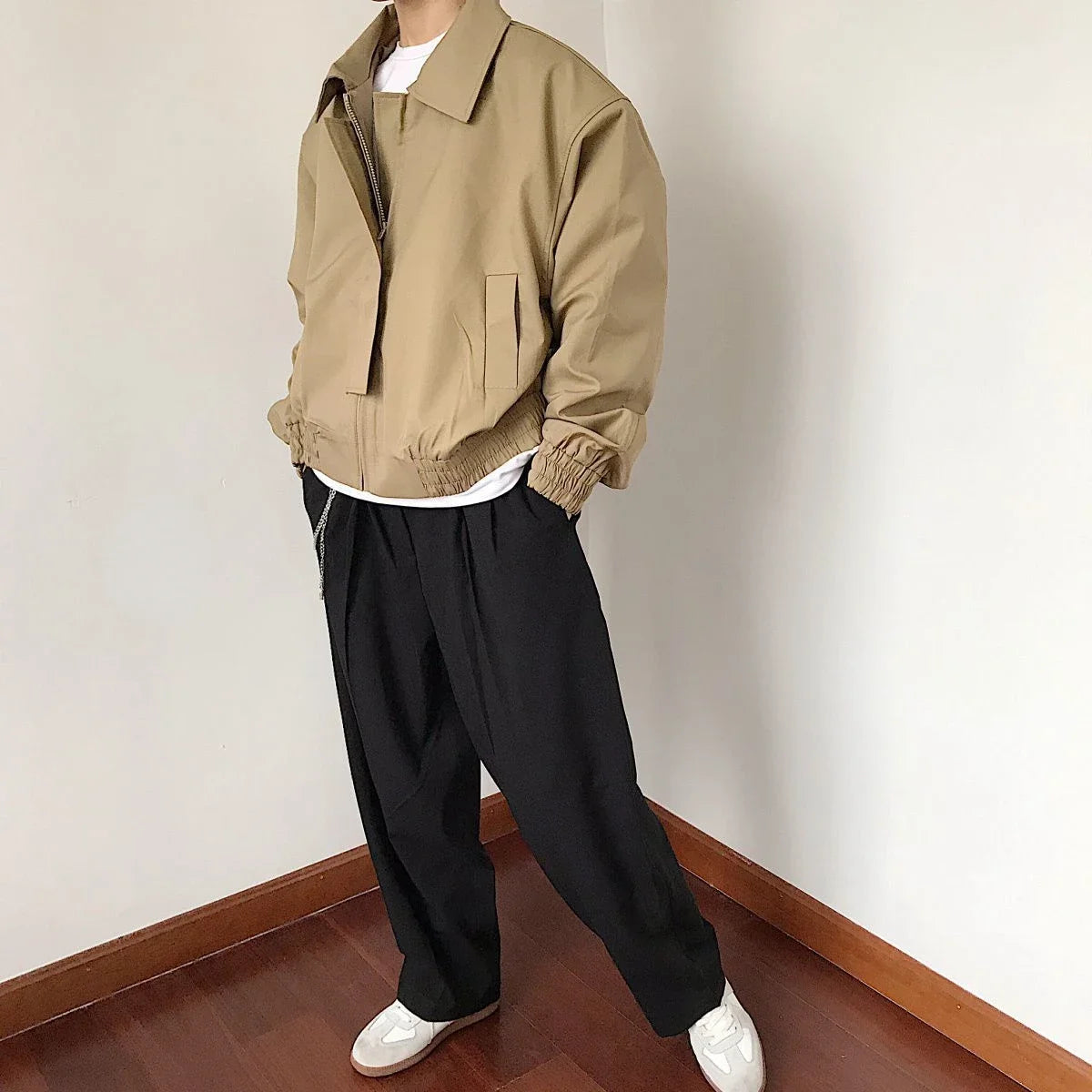 Khaki Square Collar Bomber Jacket
