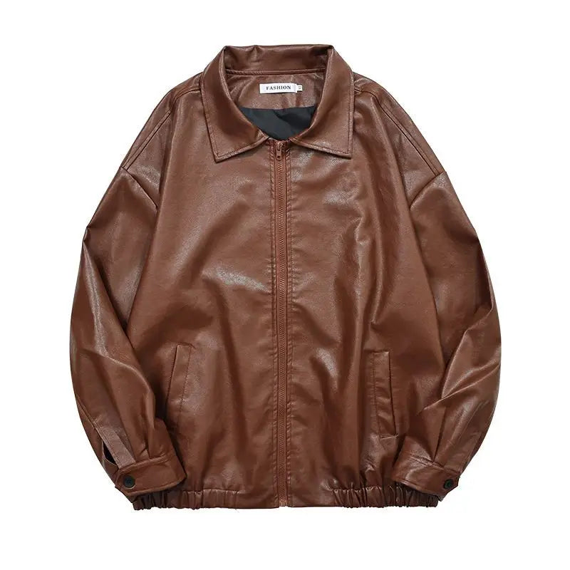 Brown PU Retro Motorcycle Leather Jacket for Men